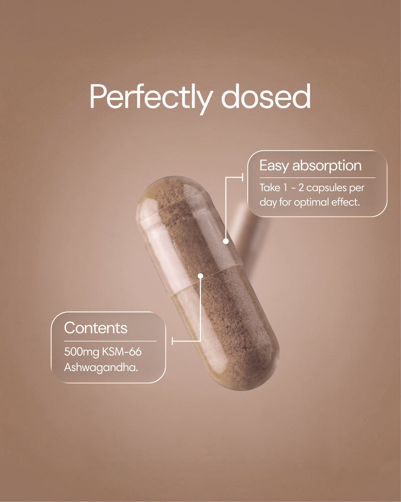 Clearly brand Ashwagandha capsules in a bottle, showcasing natural herbal supplement for wellness and stress relief.